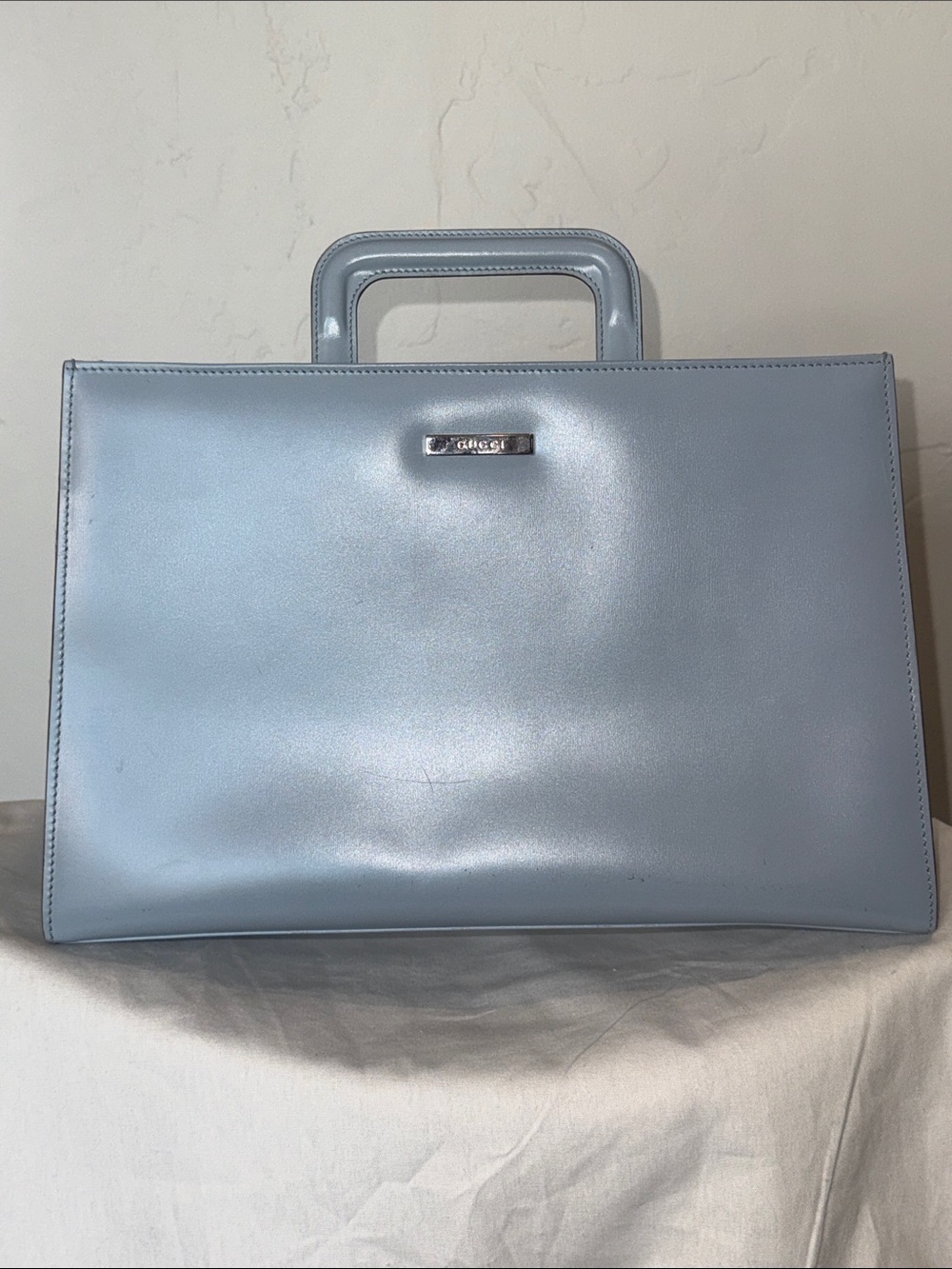 Gucci Retractable Top-Handle Patent Leather Tote in Light Blue